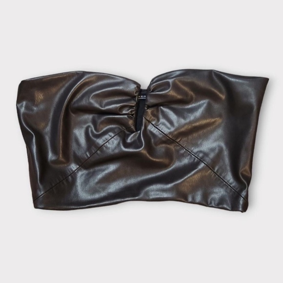 Zara Faux Leather Bandeau Crop Top | Dark Brown | Size XS - Picture 1 of 5